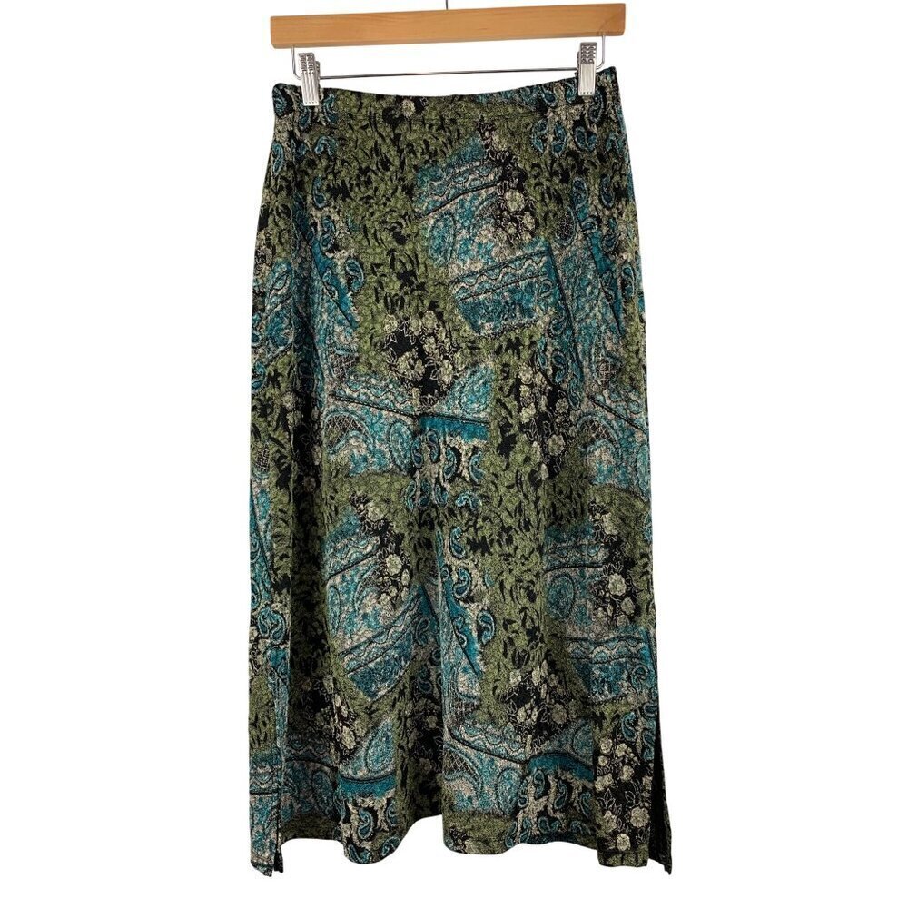 Notations Petite Stretch Midi Skirt PM Multicolor Floral Paisley Pattern Rayon P